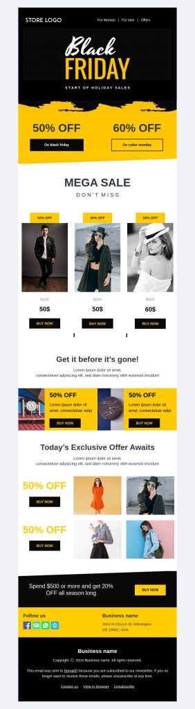 Start of holiday sales Black Friday launch email template