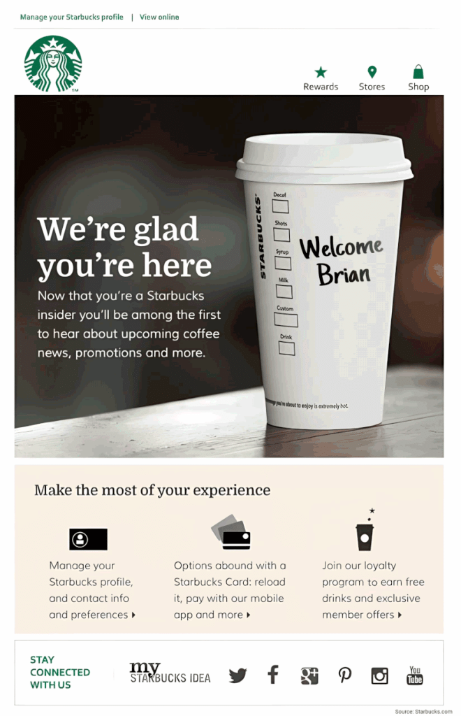 Starbucks reward personalization email from LinkedIn