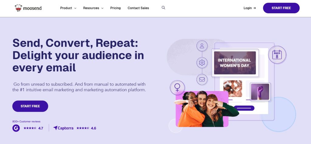 Mailchimp alternatives: Moosend homepage