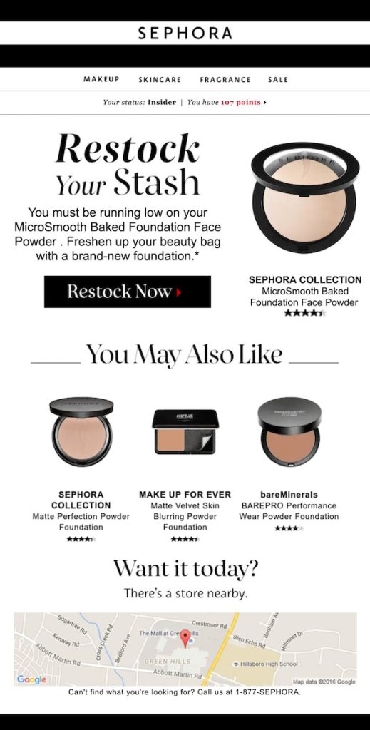 SEPHORA: Replenishment email by myemma