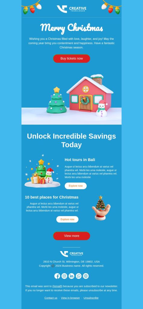 Christmas savings holiday email template from MailBluster