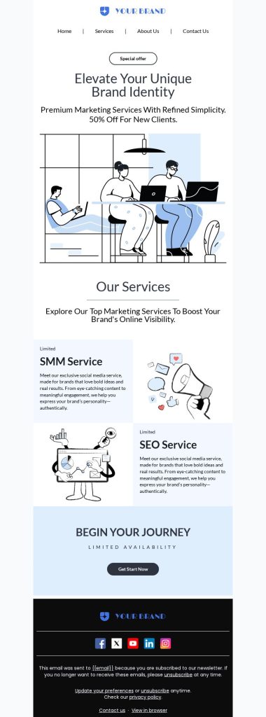 Promotion / Service offer marketing agency email template from MailBluster