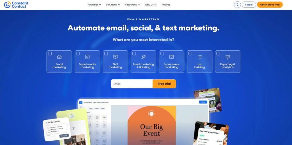 Mailchimp alternatives: Constant Contact homepage