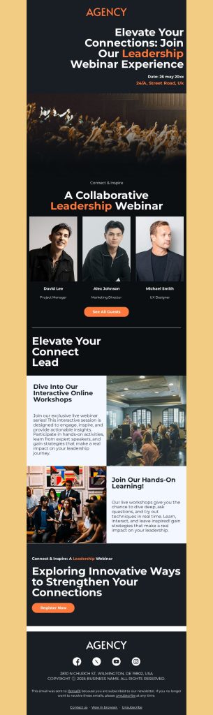 Webinar announcement email template from MailBluster for marketing agency