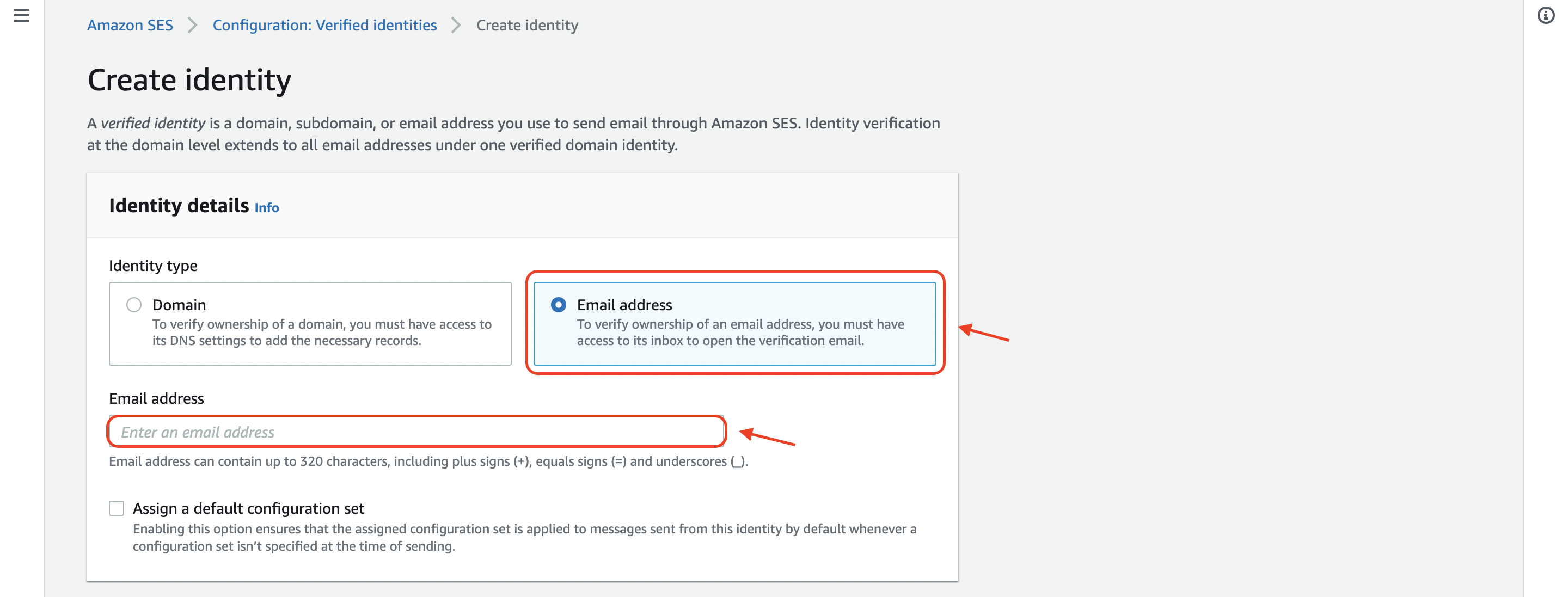 Enter email address by clicking email address option