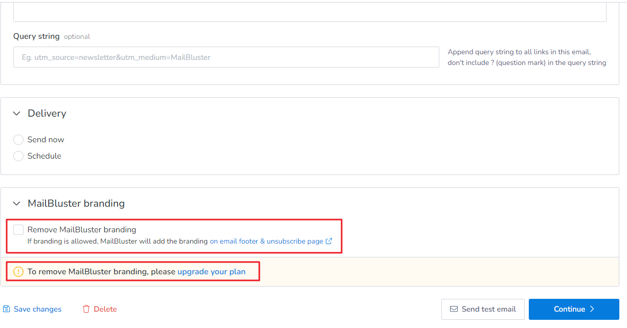 Remove MailBluster branding before sending campaign