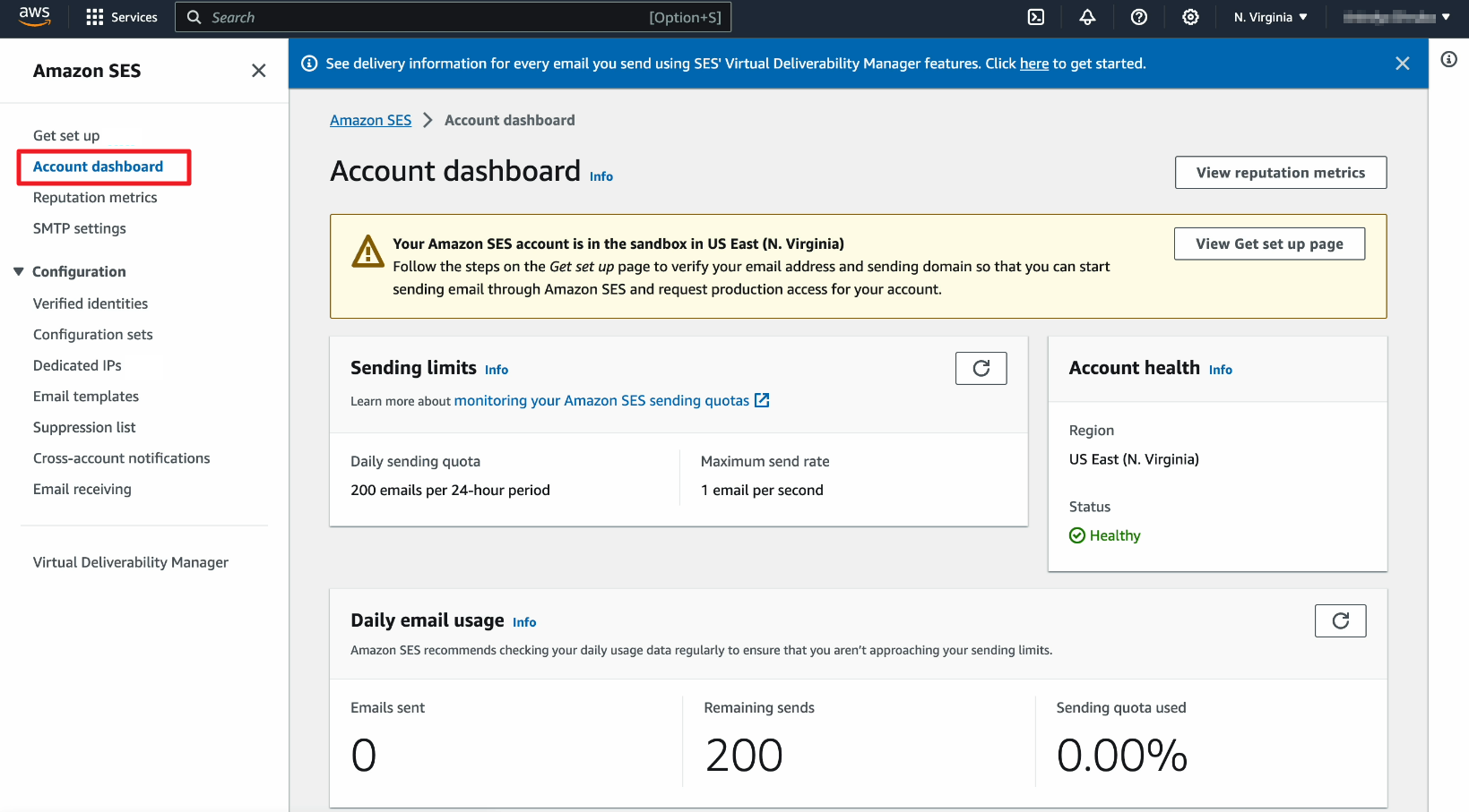 Clicking on Account dashboard