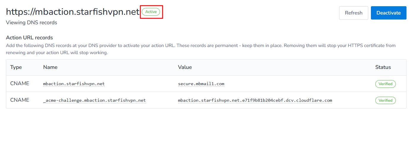 Action URL setup