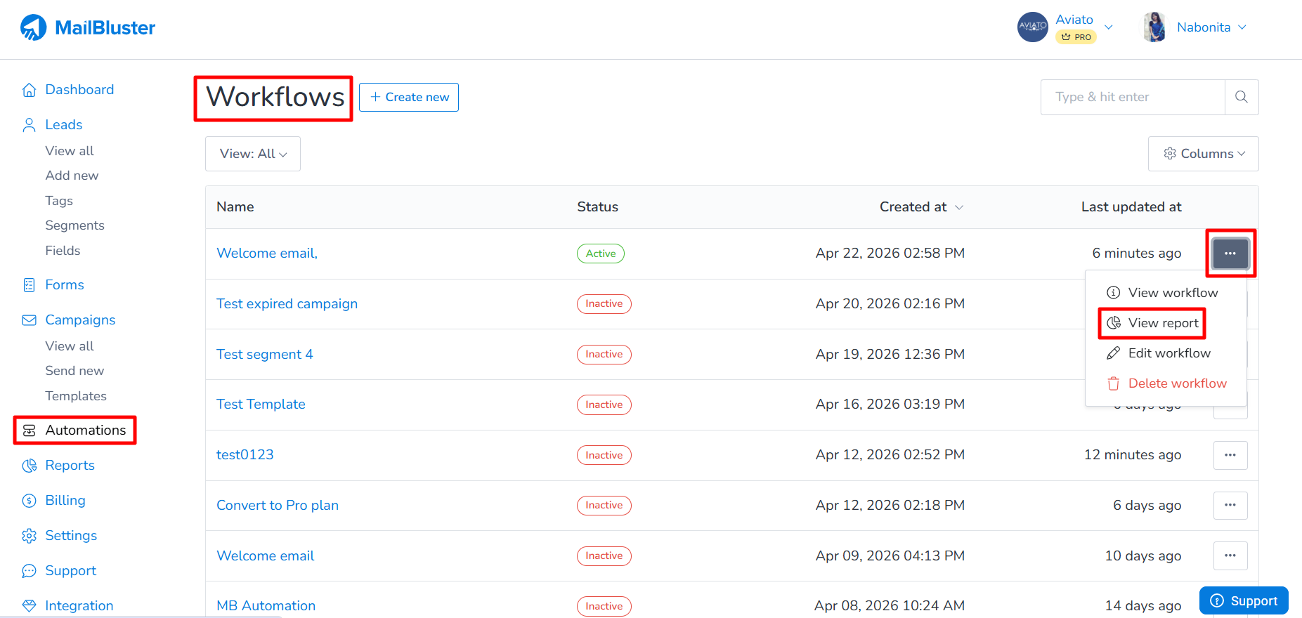 Track Automation Campaign Reports in MailBluster