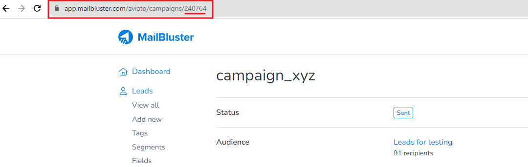 How to check for MailBluster campaign ID in the URL section 