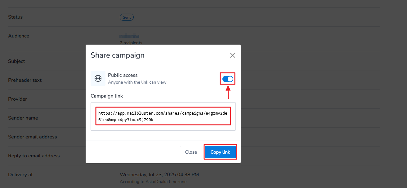 Campaign Share link option