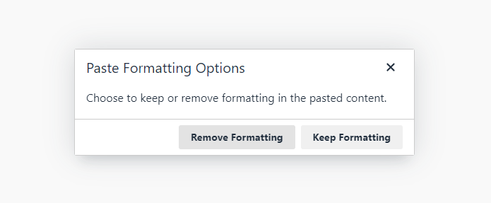 Paste Formatting Options showing 2 option Remove Formatting and Keep Formatting