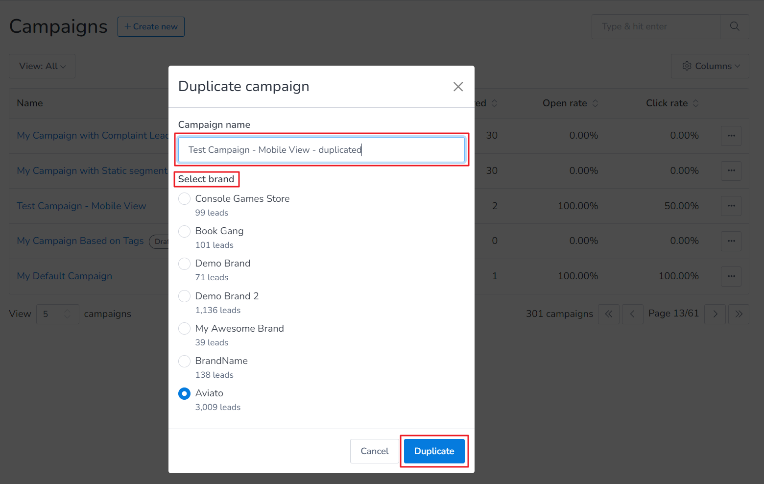 Click on the Duplicate button to proceed. 