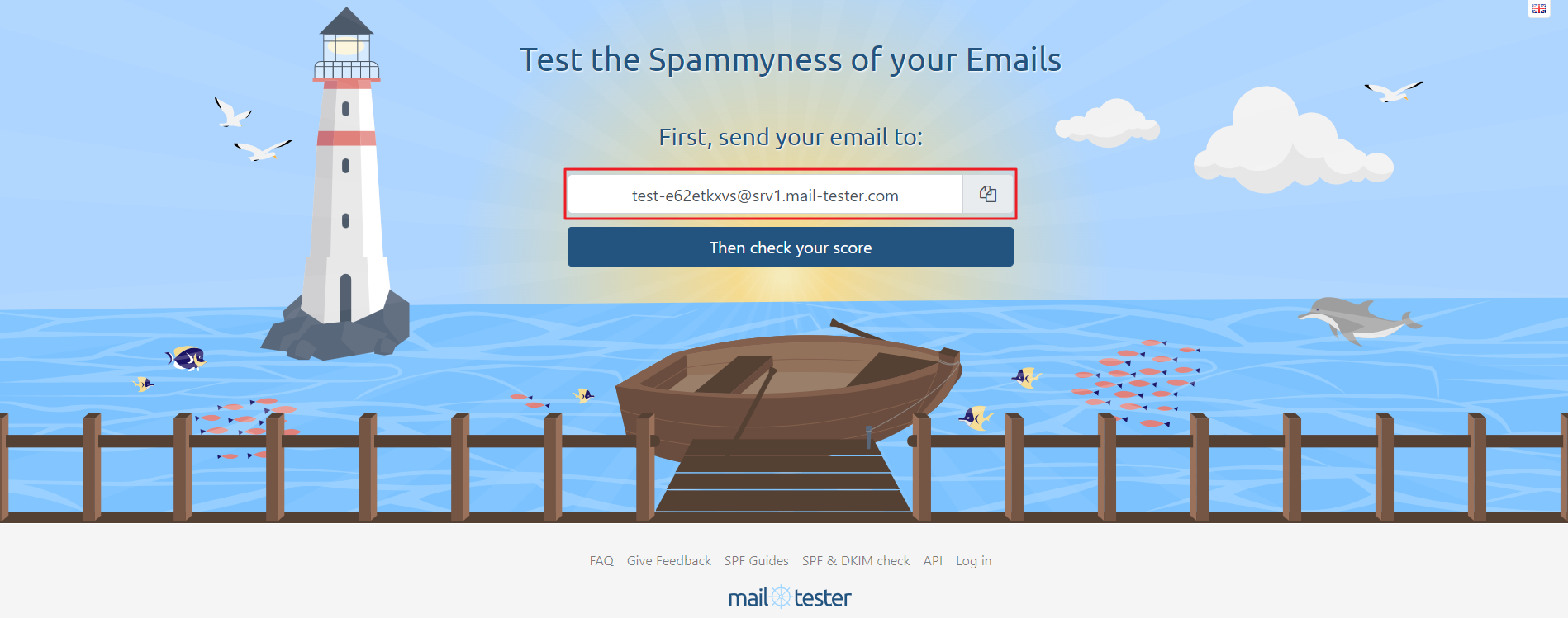 Copying the email address link from mail-tester.com