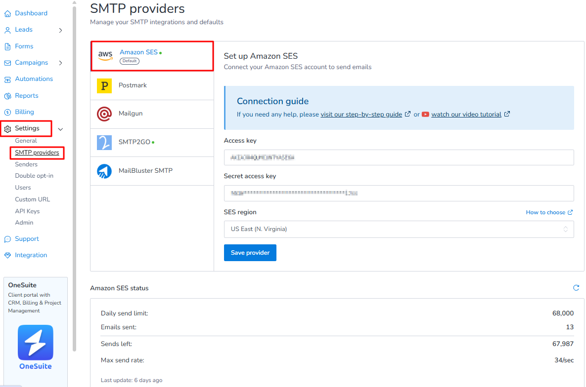 First, make sure your AWS account is connected to MailBluster brand.