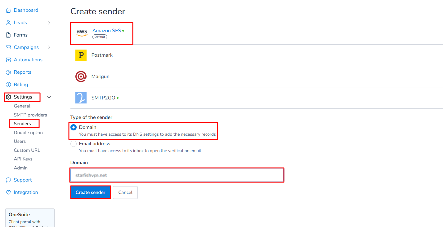 Selecting Domain for domain verification
