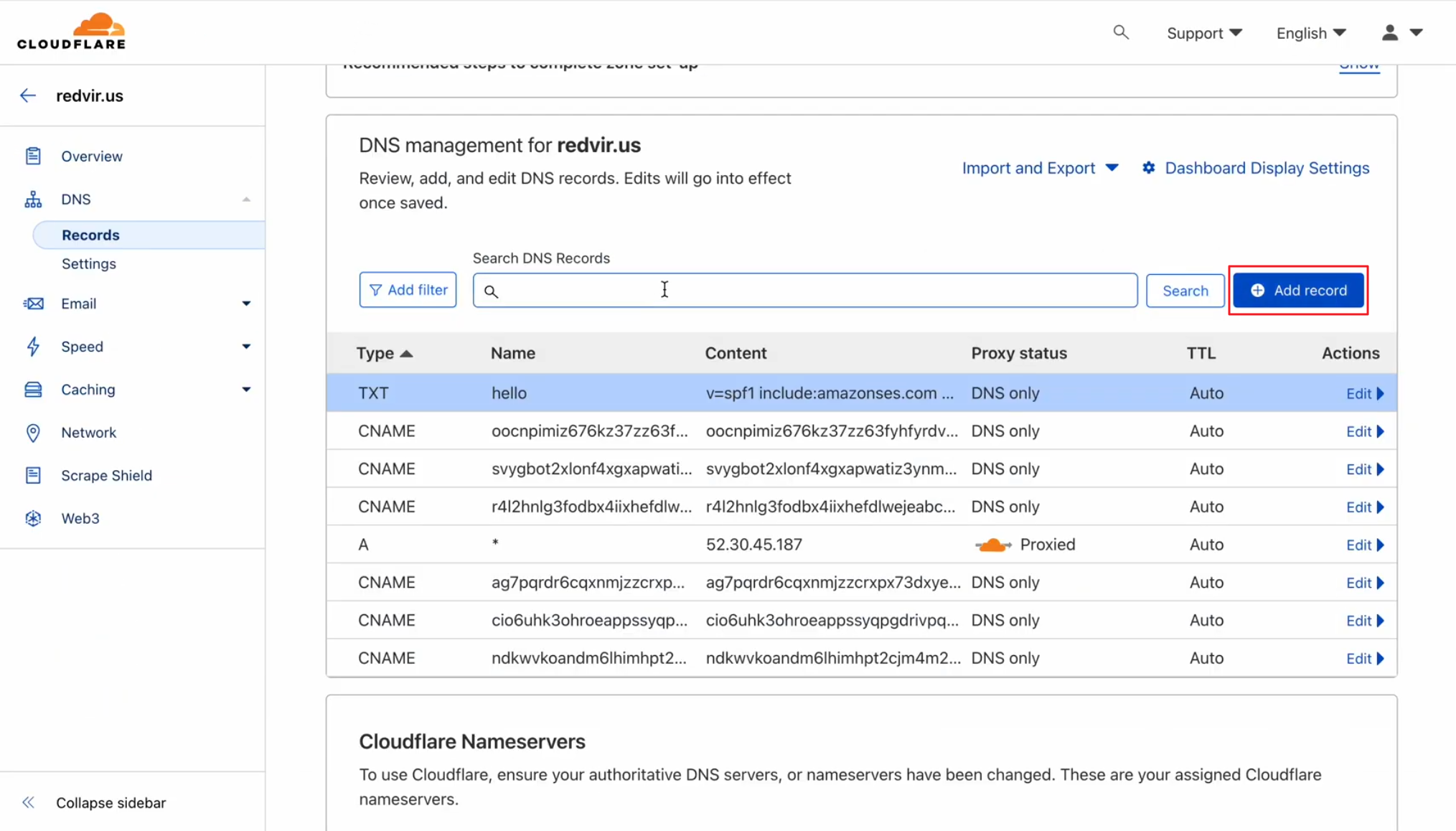 Clicking Add record from your DNS Management