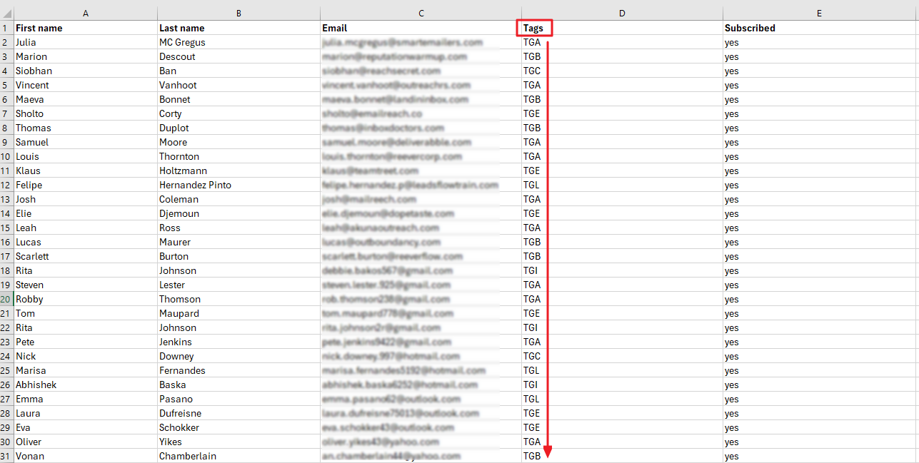 Correct format of the CSV file