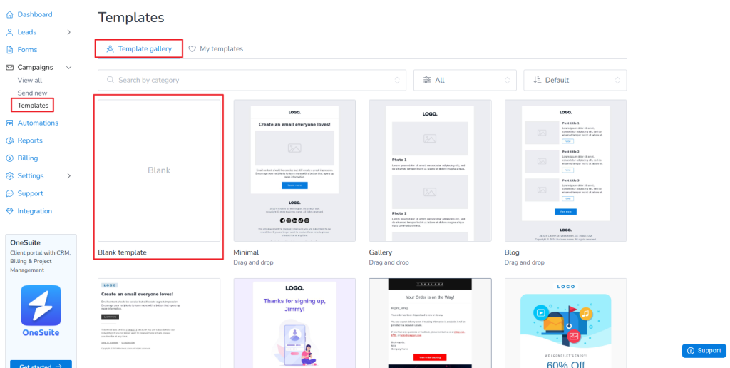 Template editor in MailBluster
