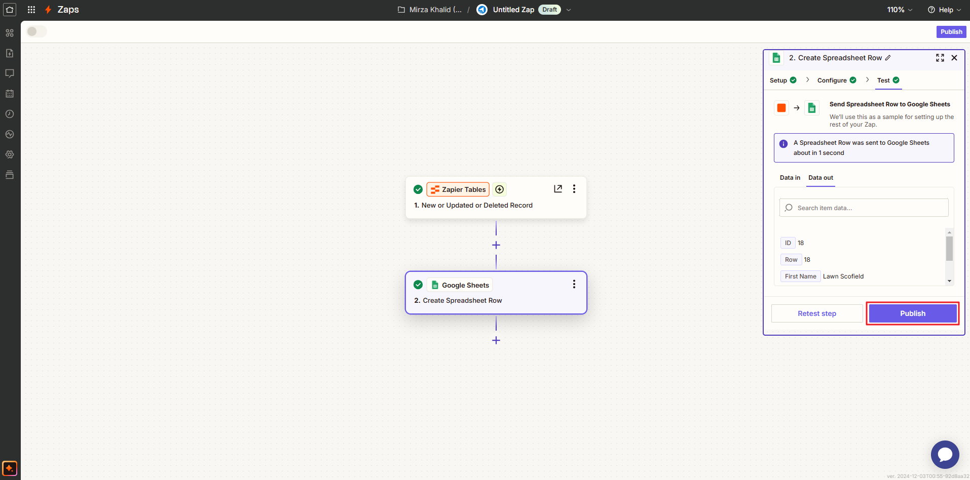 And, finally click Publish to integrate the lead into Google Sheets. 