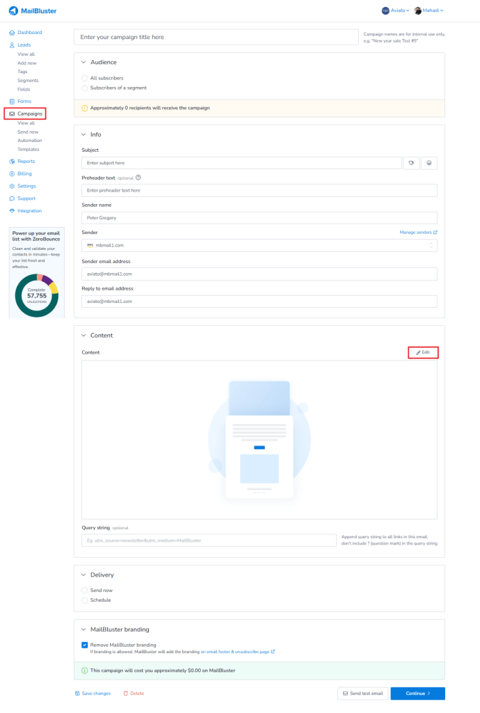 Campaign & template editor