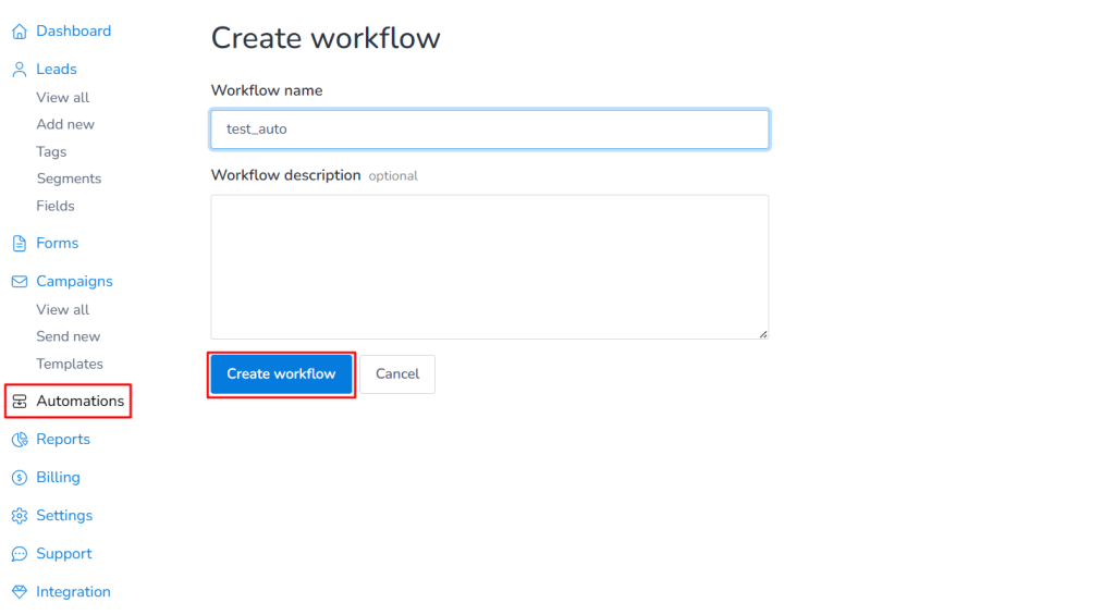 Enter automation workflow
