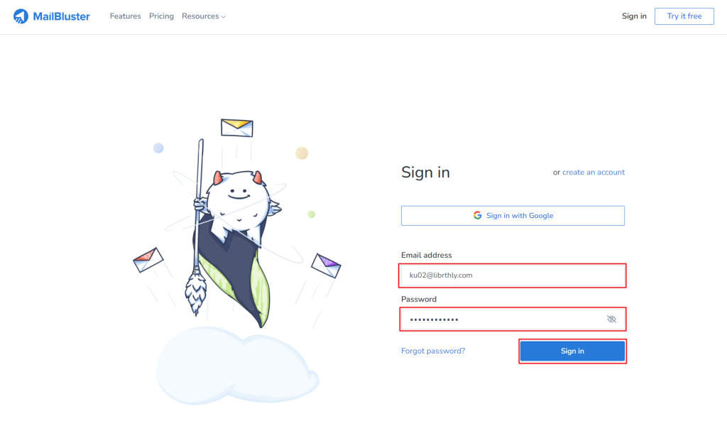 Sign in to MailBluster with your email and password