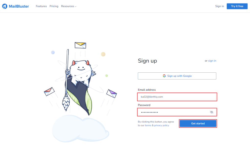 Sign up with your email id and password