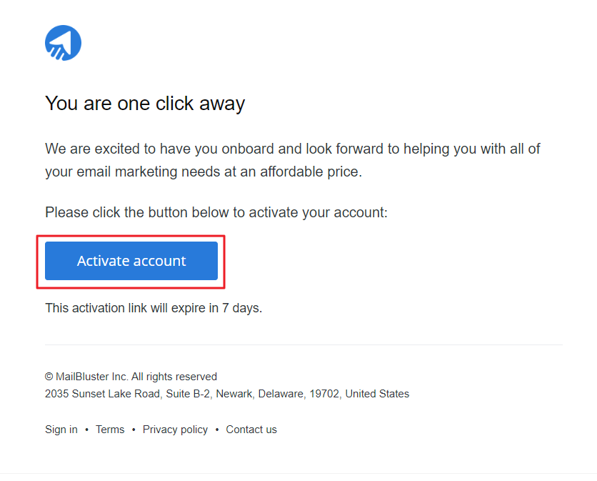Click on the Activate account button.