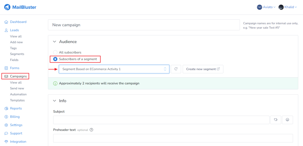 Selecting segment with ecommerce activity