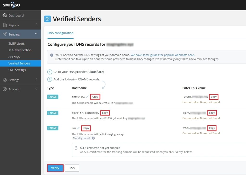 Verified Senders on SMTP2GO