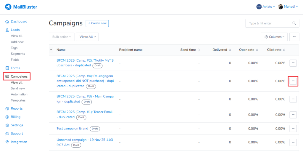 Email Campaign section
