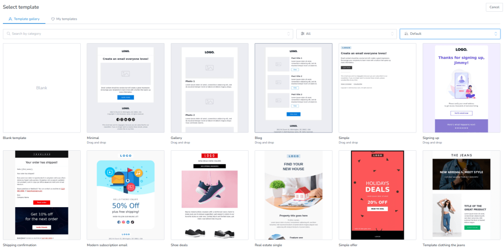 Select template from the gallery