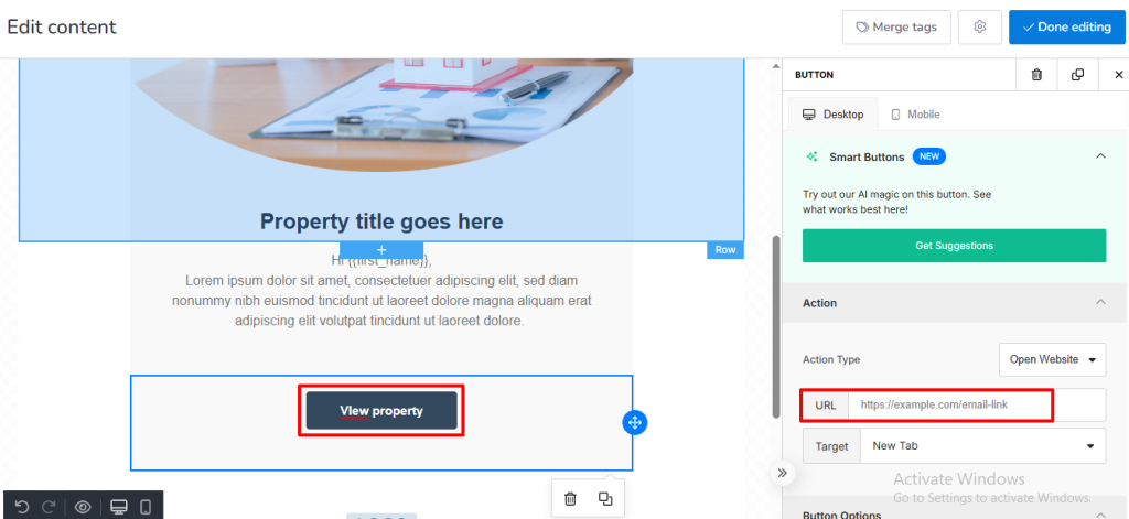Insert link on the campaign