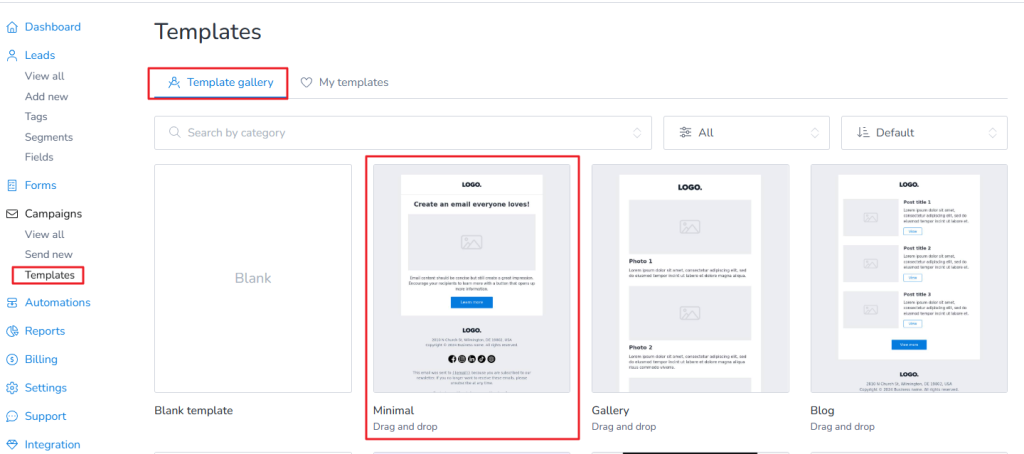 Select template for HTML export