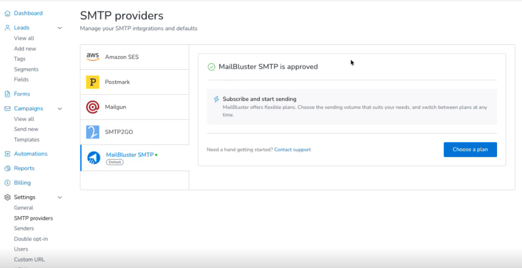 MailBluster SMTP approved