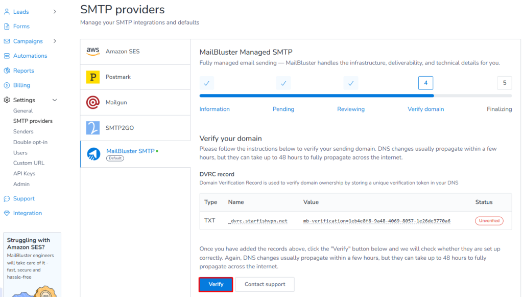 add DNS records to the DNS provider